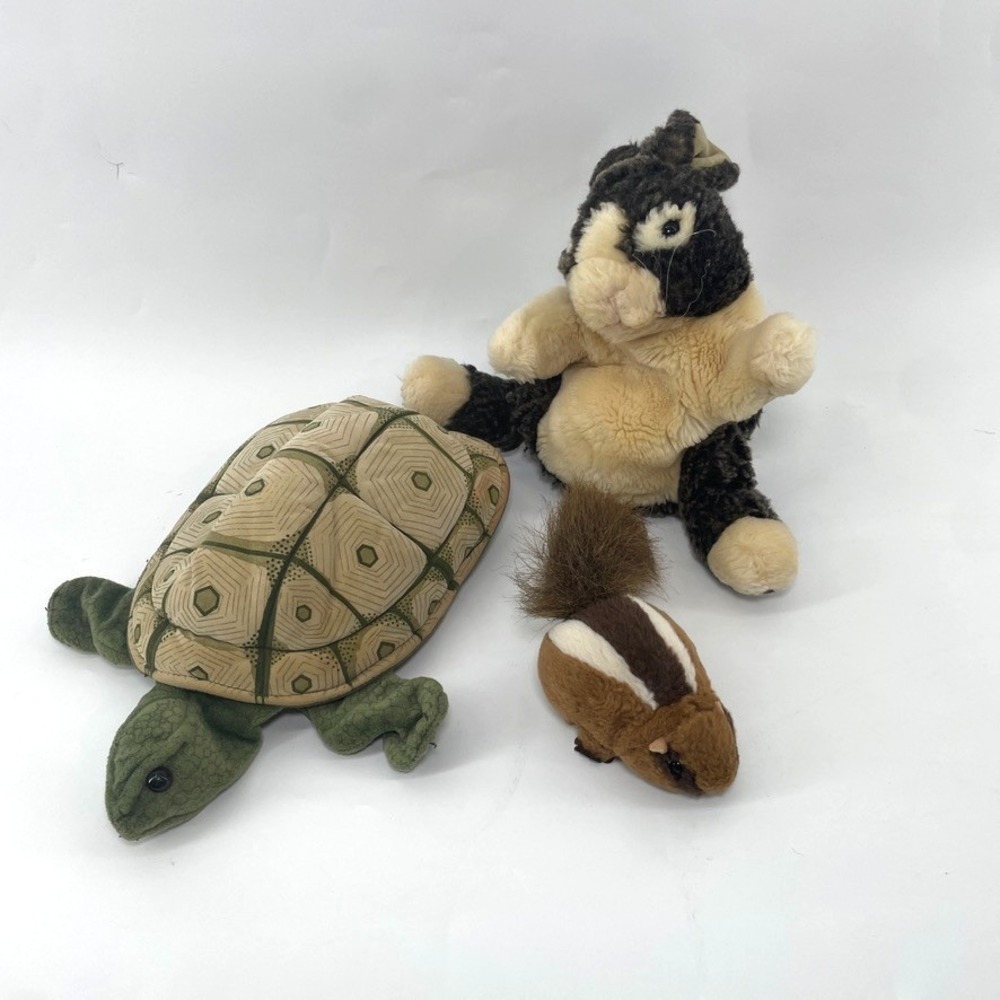 Vtg Folkmanis Folktails Turtle Tortoise Plush Hand Puppet 1 Bunny 1 Chipmunk